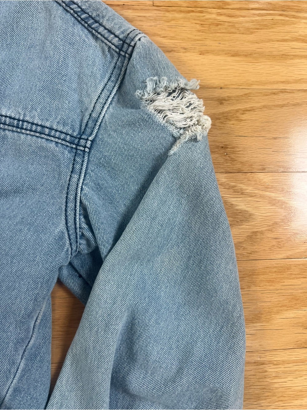 O&O Denimwear Corset Tie Light Wash Distressed Denim Jacket Size M - Picture 6 of 16